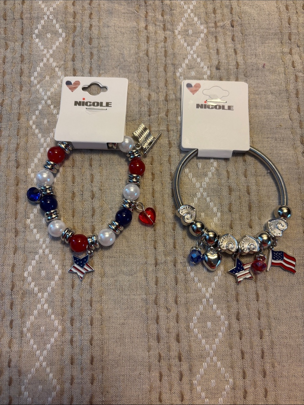 Nicole Red, White & Blue Charm Bracelet Duo